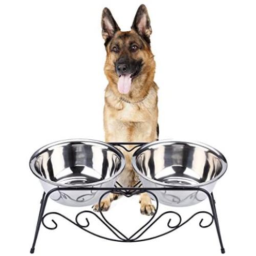 CICO Pet Feeder for Dog Cat, Stainless Steel Food and Water Bowls with Iron Stand