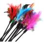 Monliyan 4 Pcs Funny Pet Cat Kitten Play Sticks Wand Rod Classic Feathers Teaser with Bell Elastic Cat Interactive Cat Toy