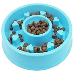 NACOCO Slow Feed Dog Bowl Rice Food and Water Bowls for Dog Cat Plastic Anti-Chock Pet Bowl Heart Shaped (Blue)