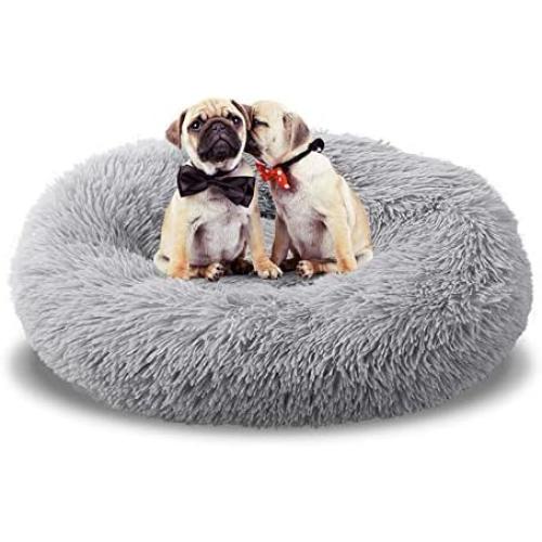 Hopeseily Dog Round Beds Comfortable Donut Dog Bed for Large Medium Dogs, Anti-Slip, Waterproof Base, Machine Washable, Faux Fur Cushion Bed