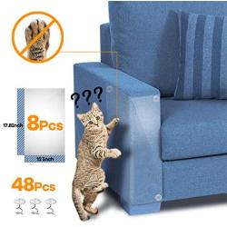 Cat Furniture Protector, 8 Pack 17.8 x 12 Inch Self-Adhesive Cat Scratch Furniture Protector with 48 Twist Pins, Furniture Protection from Cat Scratching Cover to Protect Sofa, Door, Wall and Seat