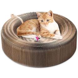 YOUTHINK Cat Scratcher Cardboard, Collapsible Cat Scratcher Lounge Bed with Ball Toy Bell & Catnip, High Density Recycled Corrugated Kitty Scratching Pad Cats Turbo Toys