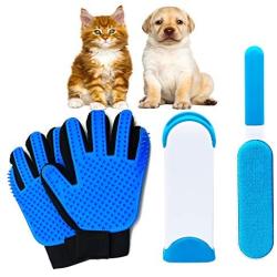 Dog Hair Remover - Pet Hair Remover -Set with Silicone Shedding Mitt - Reusable Double Side - Pet Fur Remover - Self Cleaning Brush – pet Grooming Gloves for Cats and Dogs – 4 pet Hair Removal Tools