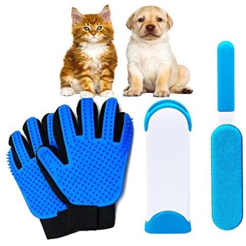 Dog Hair Remover - Pet Hair Remover -Set with Silicone Shedding Mitt - Reusable Double Side - Pet Fur Remover - Self Cleaning Brush – pet Grooming Gloves for Cats and Dogs – 4 pet Hair Removal Tools