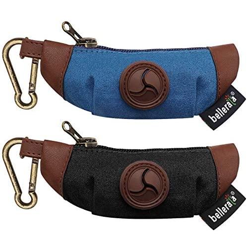 bellerata 2 Pack Poop Bag Holder for Leash with 2 Free Roll of Compostable Poop Bag, Cute Boat Shape Dog Poop Bag Dispenser, SOFE Canvas with PU Leather & Metal Carabiner Clip