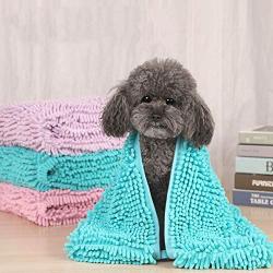 Weiba 13.77 31.49 Dog Towel Dog Shammy Ultra Absorbent Bath Chenille Towel with Hand Pockets,Pet Bathing Microfiber Quick Drying Bath Towel Cat Towel(M,Blue)