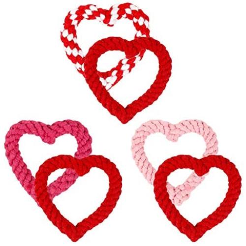 Taicanon 6Pcs Valentines Day Heart Shaped Rope for Dog, Puppy Chew Toys Pet Cotton Toys for Valentines Day Dog Supplies (4Colors)