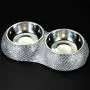 FEENM Dog Bowls Stainless Steel Cat Bowls White, Bling Rhinestones Food Water Dishes Pet Bowls for Small Pets Cats Dogs with Non-Slip Rubber Base FEENM Dog Bowls Stainless Steel Cat Bowls White, Bling Rhinestones Food Water Dishes Pet Bowls for Small Pets Cats Dogs with Non-Slip Rubber Base