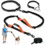 PuppyDoggy Hands Free Dog Leash Reflective 6 ft for Large and Medium Dogs with Adjustable Waist Belt & Chain Martingale Dog Collar & Poop Bag Dispenser for Running Walking Training (Medium, Orange)