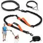 PuppyDoggy Hands Free Dog Leash Reflective 6 ft for Large and Medium Dogs with Adjustable Waist Belt & Chain Martingale Dog Collar & Poop Bag Dispenser for Running Walking Training (Medium, Orange)