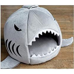 TICKOS Shark Bed for Small Cat Dog Cave Bed Removable Cushion,Waterproof Bottom Pet House (Large)