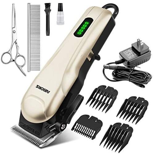 AIBORS Dog Clippers for Grooming for Thick Coats Heavy Duty Low Noise Rechargeable Cordless Pet Hair Grooming Clippers, Professional Dog Grooming Kit Dog Trimmer Shaver for Small Large Dogs Cats Pets