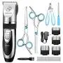 OMORC Dog Clippers, Low Noise Dogs Grooming Kit Rechargeable Cordless Dog Shaver Pet Clippers Professional Dog Hair Trimmer with 4 Comb Guides Scissors Nail Kits for Dogs Cats and Other Animals Silver