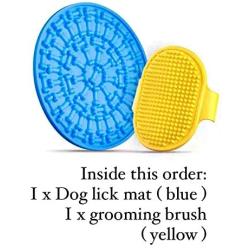 Slimos Dog Lick Mat (7.9 inch) Larger Size, Slow Feeder Mat for Big and Small Dogs - Peanut Butter Dog Lick Pad for Anxiety, Boredom, Pet Bathing and Training with Grooming Brush Included.