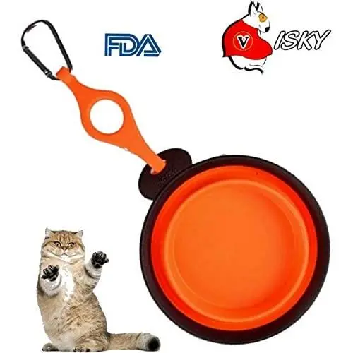 Visky Pet Travel Cup/Bowl Small Animal TPE Bowls Dog Cat Rabbit Collapsible & Portable Bowl With Carabiner-Orange