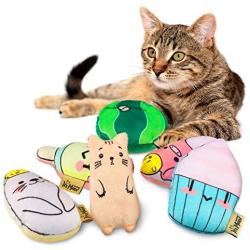 Chalyna 6 Pieces Cat Catnip Toys Plush Cat Toys Kitten Cat Chew Toys with Adorable Animal Face Bite Resistant Pet Toys for Kitty Cats Chewing and Playing