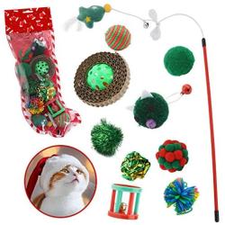 Cute Paws Christmas Cat Toy Stocking Gifts Set,Cat Kitten Interactive Toy, Cat Catnip Toys for Indoor with Ball, Mouse, Bell, Catnip Toys, Crinkle Balls