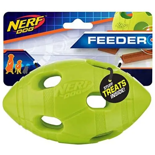 Nerf Dog Bash Treat Football Dog Toy, Lightweight, Durable and Water Resistant, 6 Inch Diameter for Medium/Large Breeds, Single Unit, Green Nerf Dog Bash Treat Football Dog Toy, Lightweight, Durable and Water Resistant, 6 Inch Diameter for Medium/Large Breeds, Single Unit, Green