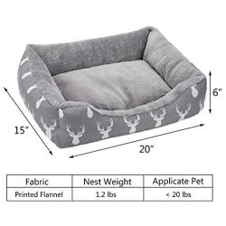 Hollypet Printed Flannel Rectangle Plush Dog Cat Bed Self-Warming Pet Bed, Gray Antlers