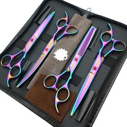 7.0in Titanium Professional Pet Grooming Scissors Set,Straight & Thinning & Curved Scissors 4pcs Set for Dog Grooming…