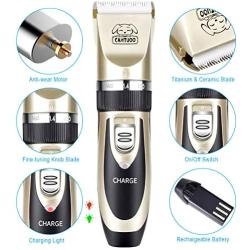 CAHTUOO Dog Grooming Clippers, Professional Pet Grooming Kit Rechargeable Pet Shaver Cordless Silent Dog Hair Trimmer with 4 Comb Attachments & Extra Tools for Dogs Cats and Pets