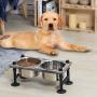 MyGift Torched Wood & Industrial Metal Elevated Double Pet Feeder Stand with 2 Stainless Steel Bowls
