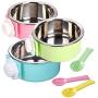 kathson Crate Dog Bowl, Stainless Steel Removable Hanging Cage Food Bowl Pet Food Spoon & Water Feeder Bowls Coop Cup for Puppy Cat Bird Rabbit（3 PCS）