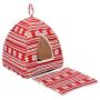 Hollypet Self-Warming 2 in 1 Foldable Comfortable Triangle Cat Bed Tent House, Red Snow