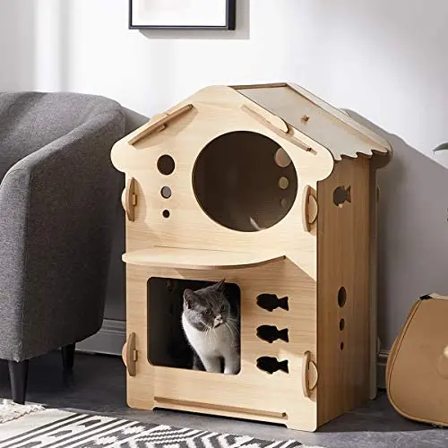 ACRO Wood Cat House cat Hiding Place Kitty Condo Cat Shelter for Indoor Equipped with Matching cat House pad ACRO Wood Cat House cat Hiding Place Kitty Condo Cat Shelter for Indoor Equipped with Matching cat House pad