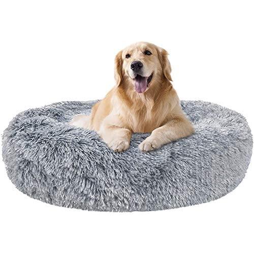 Calming Dog Beds Self-Warming Bed Couch for Large Dogs Faux Fur Orthopedic Pet Bed Anti Anxiety, Furry, Soothing, Fluffy, with Dog Blanket Attached