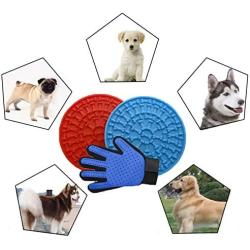 UNISONPET 2pcs Dog Lick mat for Anxiety Dog Lick mat for Dogs & 1pc Pet Hair Remover Glove for pet Bath, Grooming or Training. Snuffle mat for Dog Treat mat Dog Bathing tub Slow Dog Feeder mat