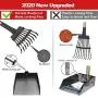 QiMH Upgraded Dog Pooper Scooper, Adjustable Long Handle Stainless Metal Pet Poop Tray and Rake Set for Small Medium Dogs, Dog Waste Removal Bin Rake Great for Grass, Street, Gravel
