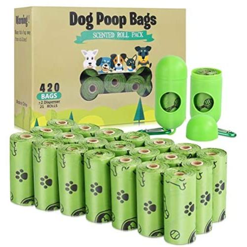 TVOOD Dog Poop Bags(420 Count), Biodegradable Poop Bags for Dogs, Leak Proof, Eco-Friendly Dog Waste Disposal Bags Refill Rolls with 2 Free Dispenser (Scented)