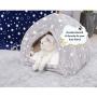 PEOPLE&PETS Pet Soft Tent Cave Bed for Cats and Small Dogs, 2 in 1 Foldable Triangle Cat Bed Hut Tent House with Removable Cushion, Stars Pattern