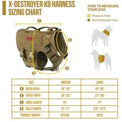 OneTigris Large Tactical Dog Harness, No Pull Adjustable Dog Harness with 3 Handles/Backpack Pouch,Service Dog Vest for Training Walking Hiking(Coyote Brown,L)