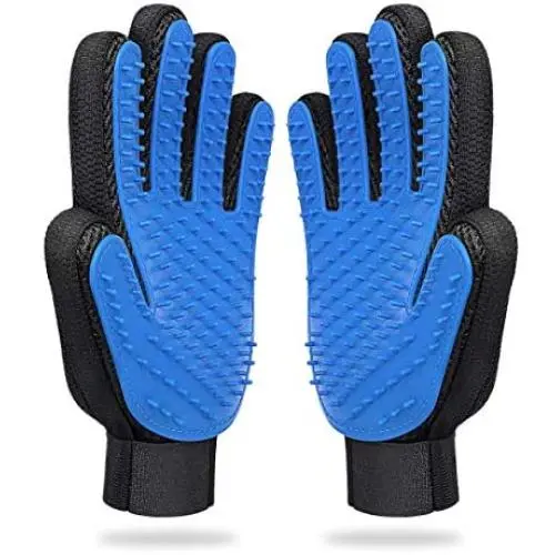 WeTest 1 Pair Pet Grooming Glove - Gentle Deshedding Brush Glove - Efficient Pet Hair Remover Mitt - Enhanced Five Finger Design - Perfect For Dog & Cat with Long & Short Fur, Blue