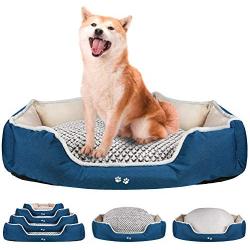 KROSER Deluxe 25.5''/33''/41''/48'' Dog Bed with Reversible Pillow (Warm and Cool), Super Soft Sleeping Pet Bed, Machine Washable & Removable Covers, Non-slip Waterproof Bottom Sofa Bed for Dogs 25-110LBS