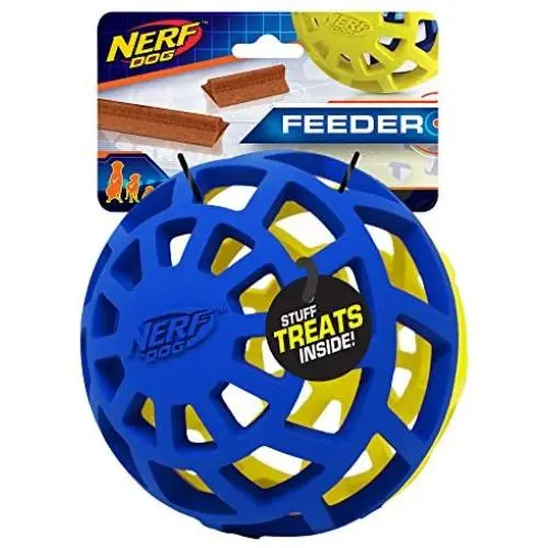 Nerf Dog 5 Inch Durable Treat Feeder Ball for Dogs, Blue/Green Nerf Dog 5 Inch Durable Treat Feeder Ball for Dogs, Blue/Green