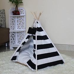 Penck Pet Teepee Dog & Cat Bed - Portable Dog Tents & Pet Houses with Thick Cushion & Blackboard, 24 Inch Tall, for Pets Up to 15lbs