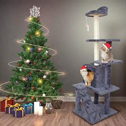 KORIMEFA Cat Tree Cat Tower with Natural Sisal Scratching Post for Kitten Small Cats Activity Platform Playground Furniture with Plush Mouse Hanging Ball Toy for Playing Climb Relax and Sleep…