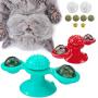 JHT 2PACK Windmill Cat Toy Turntable Teasing Toys with Two Flash Lights Four Catnip Two Balls Strong Suction Cup Spinning Cat (Blue &Red)