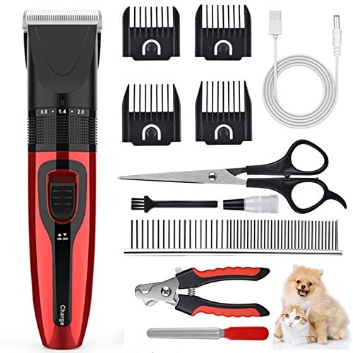 KND Dog Clippers, USB Rechargeable Cordless Dog Grooming Clipper Kit, Low Noise Electric Pets Hair Trimmer Shaver Shears for Small Large Dogs Cats Pet, Washable, with LED Display