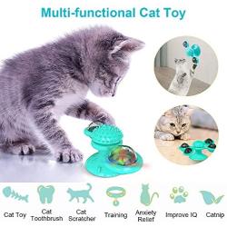 Cat Toys, Interactive Windmill Cat Toy Turntable Teasing Chew Toy Catnip Kitty Toys for Indoor Cats, Funny Kitten Toys Cat Scratching Massage Tickle Hair Brush Toothbrush w/ Suction Cup & Led Ball