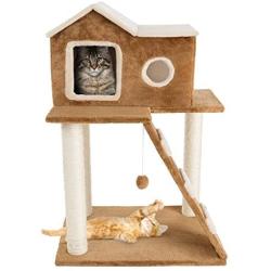 3 Tier Cat Tree- Plush Multilevel Cat Tower with Scratching Posts, Climbing Ladder, Cat Condo and Hanging Toy for Cats and Kittens By PETMAKER (34.5Â”)