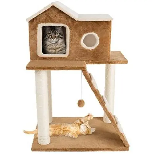3 Tier Cat Tree- Plush Multilevel Cat Tower with Scratching Posts, Climbing Ladder, Cat Condo and Hanging Toy for Cats and Kittens By PETMAKER (34.5”) 3 Tier Cat Tree- Plush Multilevel Cat Tower with Scratching Posts, Climbing Ladder, Cat Condo and Hanging Toy for Cats and Kittens By PETMAKER (34.5”)
