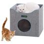 JESPET Foldable Cat Condo, Cat Cube House & Sleepping Bed with Lying Surface and 2 Reversible Cushions, Cat Hiding Place, Cat Cave, Linenette Fabric, Felt and Engineered Wood, Scratch Resistant