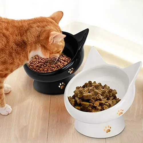 Cat Bowl,Raised Cat Food Bowls Anti Vomiting,Tilted Elevated Cat Bowl,Ceramic Pet Food Bowl for Flat-Faced Cats,Small Dogs,Protect Pets Spine,Dishwasher Safe,Black and White, 2pcs Cat Bowl,Raised Cat Food Bowls Anti Vomiting,Tilted Elevated Cat Bowl,Ceramic Pet Food Bowl for Flat-Faced Cats,Small Dogs,Protect Pets Spine,Dishwasher Safe,Black and White, 2pcs