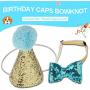 2 Pcs Birthday Hat, Pet Cat Dog Birthday Caps Reusable Headwear Bowknot Party Costume Perfect Dog or Puppy Birthday Gift (Blue)