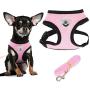 Soft Mesh Dog Harness Vest, Small Dog Harness, Night Reflective Adjustable Mesh Harness with Padded Vest and Leash（Pink）