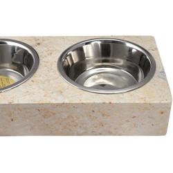 Creative Home Champagne Pet Double Dish Round Corners with 2.0 Qt. Stainless Steel Bowls